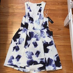 Seeing Chic Blue and Ivory print Skater Dress